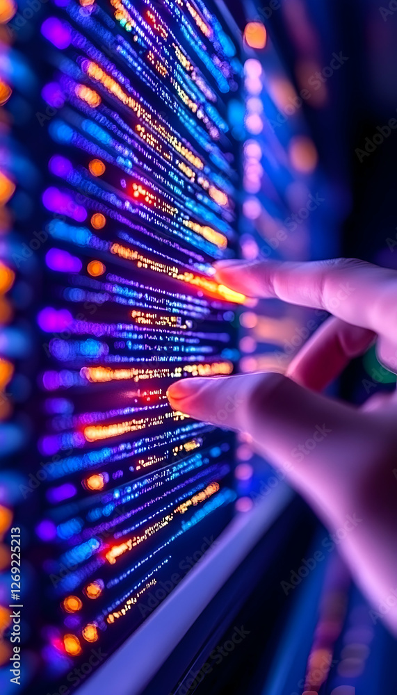 Poster close-up of hands typing on glowing code screen
