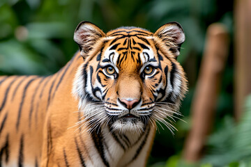 Fototapeta premium Close-up of Sumatran tiger in jungle. Stock photo use