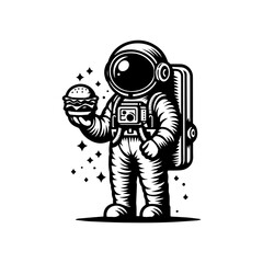 Astronaut logo design holding a burger in hand