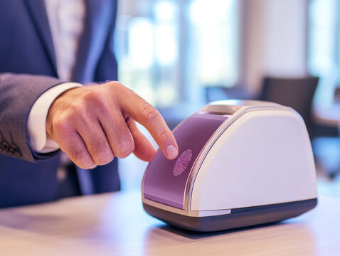 Businessman using fingerprint scanner