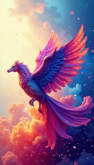 Obraz premium Celestial wing, fluid washes, vibrant color explosion, art, sky