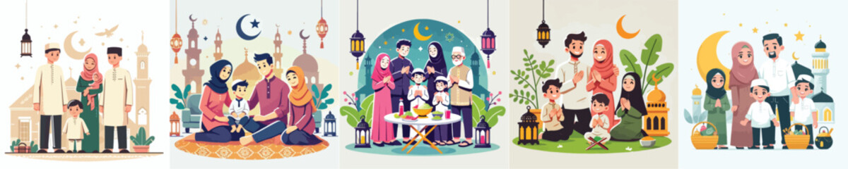 vector image of a family celebrating Eid al-Fitr