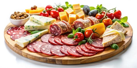 Artisan salami and a selection of fine cheeses, perfectly styled for lunch.