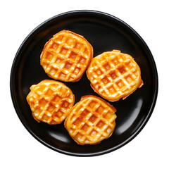 Golden Brown Crispy Waffles Plate eat isolated on transparent background