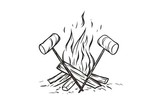 recommend clip art: Drawing of a simple campfire with marshmallows on sticks.