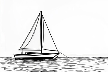 Drawing of a simple sailboat on a calm sea.