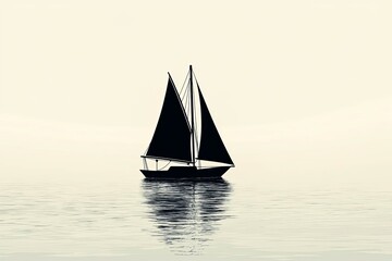 Fototapeta premium Drawing of a simple sailboat on a calm sea.