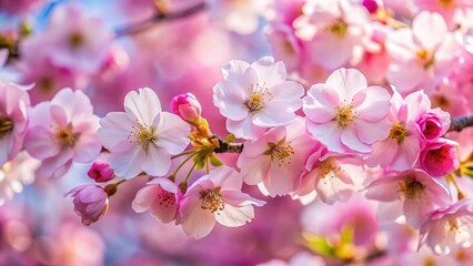 Fototapeta premium Stunning Close-Up of Delicate Pink Cherry Blossoms in Full Bloom - Spring Nature Photography