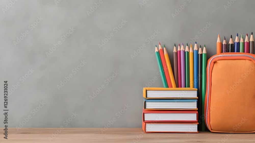 Poster organizing study materials with colorful pencils and books classroom setting educational content min