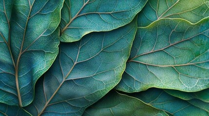 Detailed Close-Up of Vibrant Green Leaves with Intricate Veins