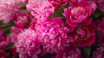 Beautiful big bouquet of bright magenta peonies close-up