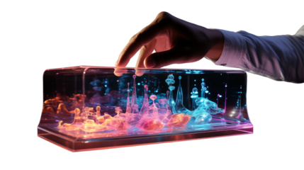 Neon Liquid Art Abstract Design in Glass, Blue and Pink Colors for Modern Themes, isolated on transparent background.