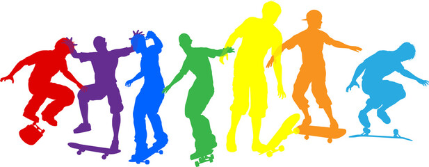 Skateboarder Skateboarding Silhouette People Set