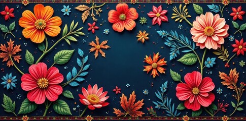 Vibrant floral & geometric textile, traditional highland style, culture, polish highlander