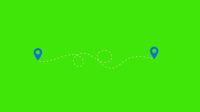 Point A to Point B, Blue location icon pin on green screen stock animation template graphics video background - HD