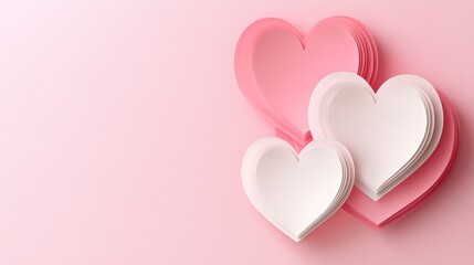 Colorful Heart Shapes on Soft Pink Background for Love Themes