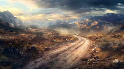 Desert Road with Majestic Mountains