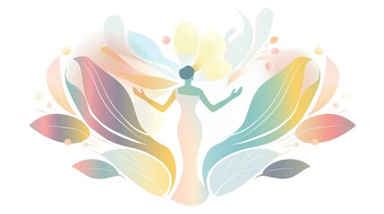 Pastel Colored Logo Illustration of Woman's Silhouette Standing on Hands Surrounded by Other Women, Symbolizing Support and Community in English Language Learning
