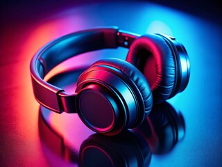 Stylish Black Headphones Neon Blue Red Light Modern Aesthetic Drone Photography