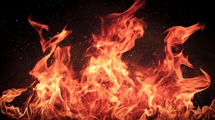 A captivating blaze of vibrant flames dancing in the darkness, symbolizing heat and energy.