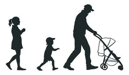 Silhouette of people with kid vector on white background.