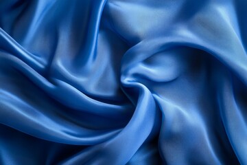 Fototapeta premium Luxurious blue silk fabric with flowing waves. Artificial Intelligence