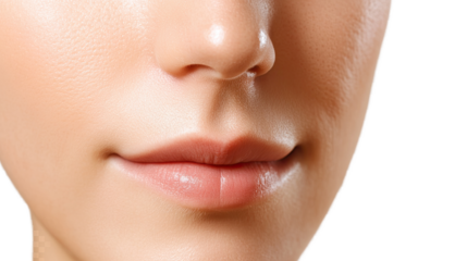 Close-up of Face: A detailed close-up showcases a portion of a face, emphasizing the nose, lips, and the textures of the skin, offering a perspective on natural beauty and human features.