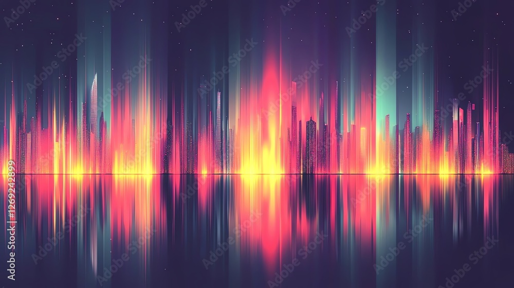 Aufkleber an abstract illustration featuring vibrant colors and dynamic patterns of sound frequencies.