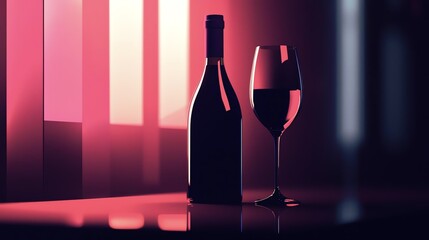 Elegant wine bottle and glass against a moody backdrop. Perfect for beverage themes.