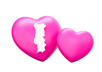 Shiny Pink Hearts With Map Of Portugal 3d Illustration