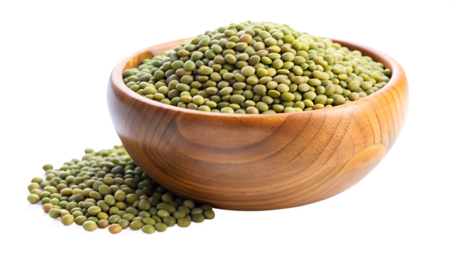green lentils in wooden bowl isolated on transparent background png