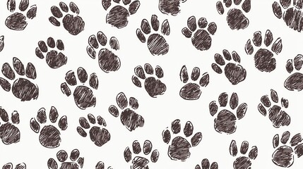 Pattern of animal paw prints on a white background, perfect for various creative uses.