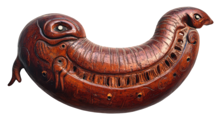 Artistic Creature Sculpture: A unique, intricately carved wooden sculpture of a fantastical creature, its form both organic and otherworldly, with detailed features and rich textures.