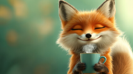 Fototapeta premium red fox with a glass of milk
