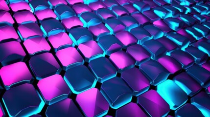 Fototapeta premium Vibrant Hexagonal Patterns in Dynamic Colors of Blue and Purple Displaying Visual Depth and Modern Aesthetics