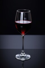 Elegant glass of red wine, a dark and reflective surface. The perfect pour for a special occasion.