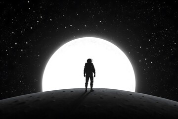 Silhouettes of a Couple Walking in the Night and on the Moon Under a Starry Sky