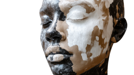 Artistic Diversity: A striking close-up captures a face split into contrasting tones, symbolizing the beauty of diversity, with closed eyes adding an element of serenity and introspection.