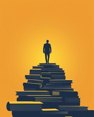 climbing book stairs to success, Climbing book stairs illustration, a flat art book stairs concept, symbolizing knowledge and perseverance with a book stairs journey