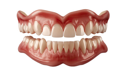 Obraz premium Dental Prosthetics: A close-up shot of a complete set of well-crafted dentures, showcasing the intricate details of the teeth and gums, ready for insertion.