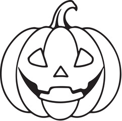 Minimalist line art silhouette of a jack-o'-lantern with a simple, bold outline, isolated on a white background