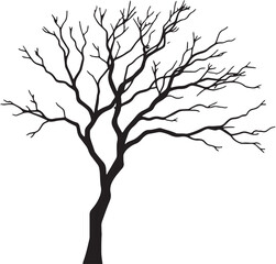 A tree with bare branches line art silhouette isolated on white background