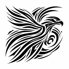 Majestic tribal eagle in flight in black and white