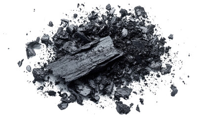 Crushed Charcoal: A macro shot reveals the textured details of crushed charcoal, scattered in a pile, showcasing the raw beauty of the element.