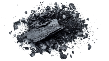 Crushed Charcoal: A macro shot reveals the textured details of crushed charcoal, scattered in a pile, showcasing the raw beauty of the element.