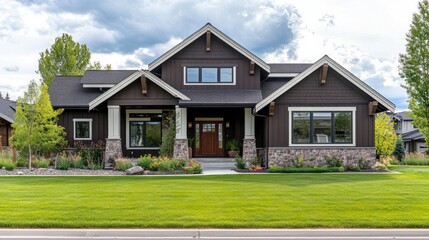 Fototapeta premium Modern Farmhouse Exterior on a Sunny Day