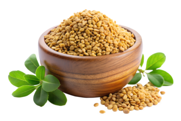fenugreekin wooden bowl isolated on transparent background png
