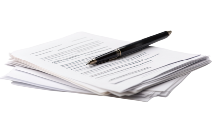 Agreement & Pen: A sleek black pen rests delicately atop a stack of important documents.