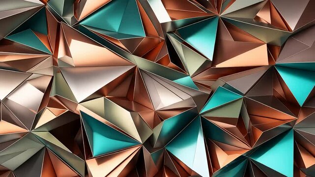Abstract metallic geometric pattern with gold, bronze, and turquoise reflections creating a 3D effect