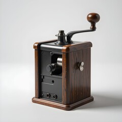 Vintage Wooden and Metal Pencil Sharpener with Manual Crank – Classic Retro Stationery for Office and School Use on White Background